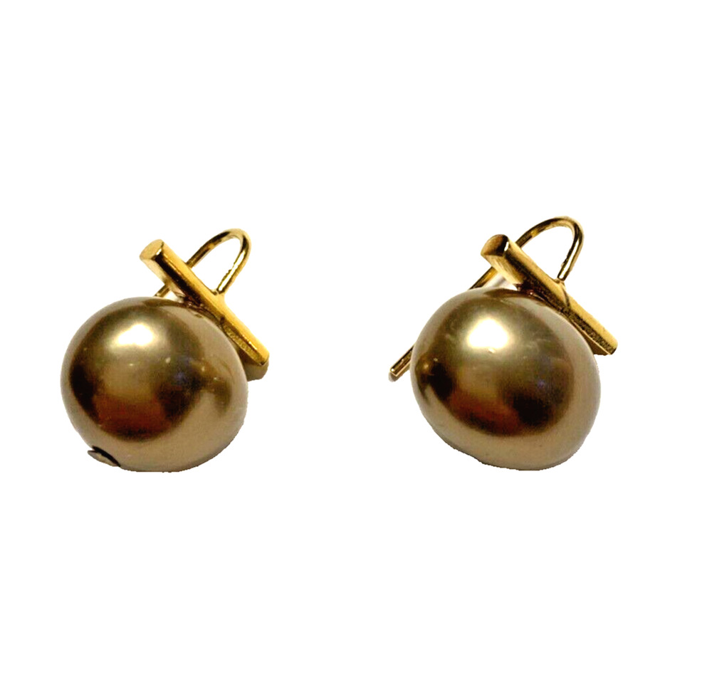 Elegant Pierced Earrings Gold Tone & Faux Smoky Pearl Drops Mod Artisan Look